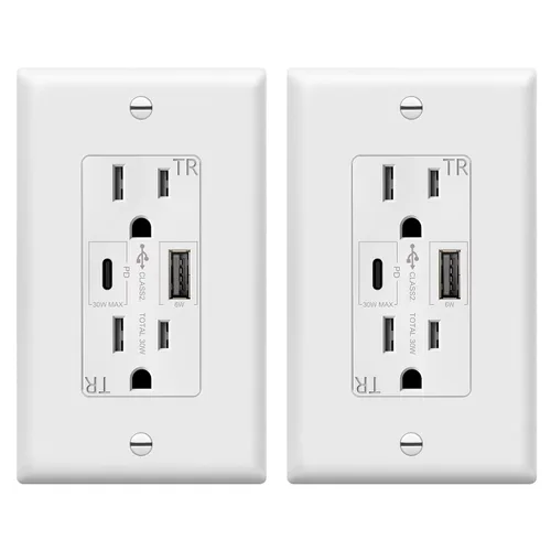 Vista 8 de TOPGREENER Toma USB, toma de pared USB tipo C con 36 W Power Delivery, receptáculo dúplex resistente a manipulaciones de 15 A, salida USB C