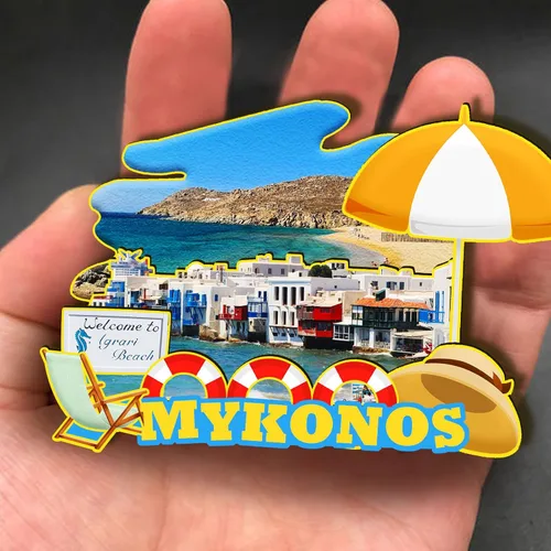 Vista 4 de Mykonos Grecia - Imán de madera 3D para nevera, viajes, coleccionables, recuerdos, decoración, manualidades hechas a mano