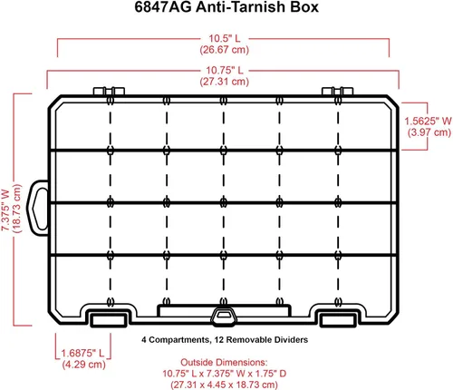 Vista 3 de Caja antimanchas Zerust mediana, 6 compartimientos, translúcida