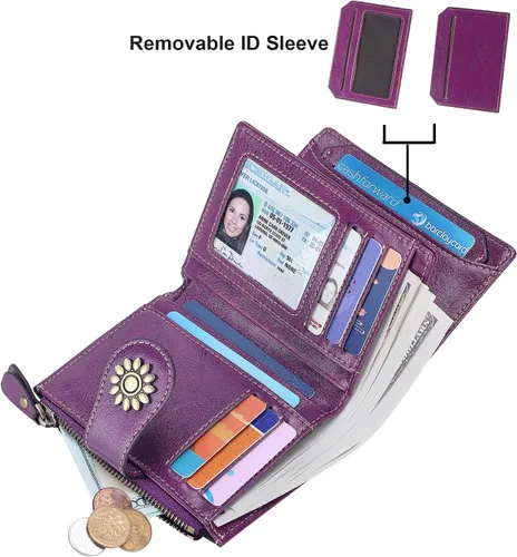 Vista 2 de Lavemi Cartera de Piel para Mujer Pequeña Compacta con Bloqueo RFID Estuche para Tarjetas de Crédito Monedero con Bolsillo con Cremallera Small