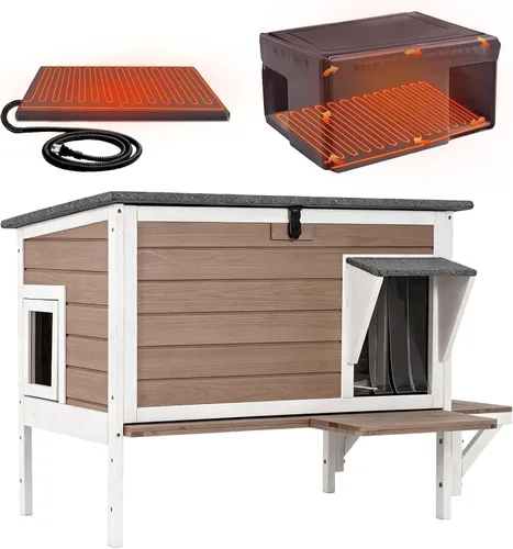 Vista 10 de GUTINNEEN Casa grande climatizada para gatos al aire libre con forro