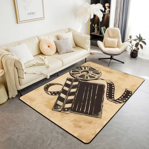 Vista 20 de Homewish Alfombra antideslizante de cine de teatro, alfombra de película retro con palomitas de maíz para interiores, alfombra de entrada, noche