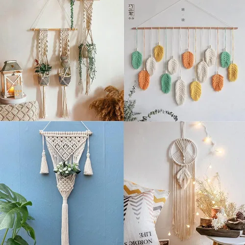 Vista 6 de Cordón de macramé beige de 0.078 pulgadas x 220 yardas, cuerda de algodón torcido de 4 hebras natural para colgar en la pared, manualidades, cordel