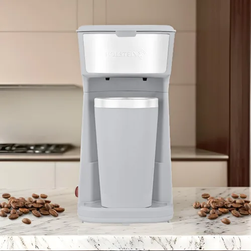 Vista 7 de Holstein Housewares Cafetera personal con taza de viaje de 14 onzas, máquina compacta de un solo toque con filtro reutilizable, apagado automático