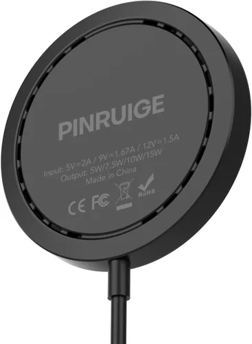 Vista 2 de Cargador inalámbrico, 6.5 pies/6.6 ft 15 W Max Fast Magnetic Wireless Charging Pad compatible con iPhone 16/15/14/13/12 con convertidor USB-A, negro
