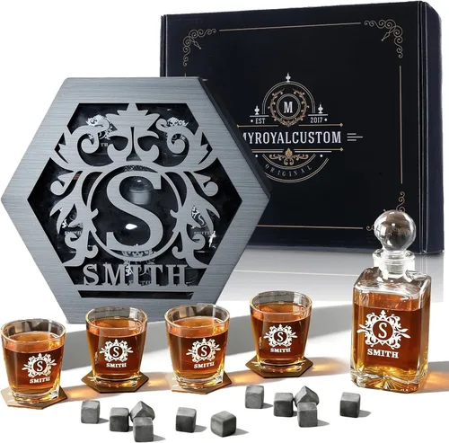 Vista 4 de Juego de decantador de whisky personalizado y vasos, juego de decantador de 250 aniversario de Estados Unidos 1776-2026, regalo de botella de whisky