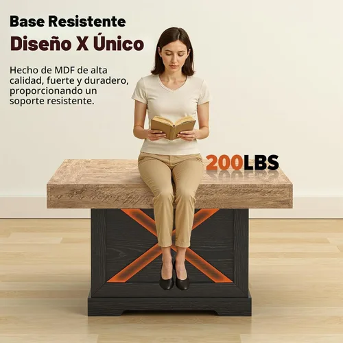 Vista 3 de Lareth - Mesa de centro rústica de 31.5 pulgadas para sala de estar con diseño en X, cuadrada