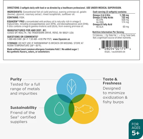 Vista 6 de Equazen Pro SFI Health - Cápsulas blandas de aceite de pescado - Omega 3 y Omega 6 para niños y adolescentes - EPA, GLA y DHA para niños, apoyo al