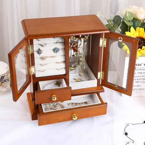 Vista 2 de Kendal Joyero de madera para mujer, regalo de graduación, organizador de joyas sólido, regalos del día de la madre, joyero de madera con espejo