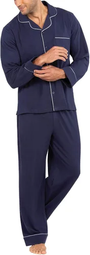 Vista 32 de PajamaGram Conjunto de pijama para hombre, clásico, 100% algodón Negro