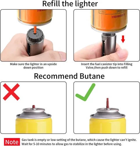Vista 3 de Encendedor de butano Megainvo, antorcha larga recargable, con ventana visual de combustible, cuello flexible, resistente al viento, para parrilla
