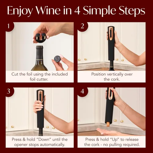 Vista 5 de Abrebotellas de vino eléctrico recargable, base de carga y cortador de papel de aluminio incluido con abridor automático de vino, sacacorchos