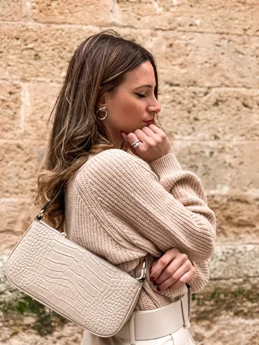 Vista 2 de YALUXE Bolso de mano de cocodrilo de cuero genuino con cierre de cremallera para mujer, clásico