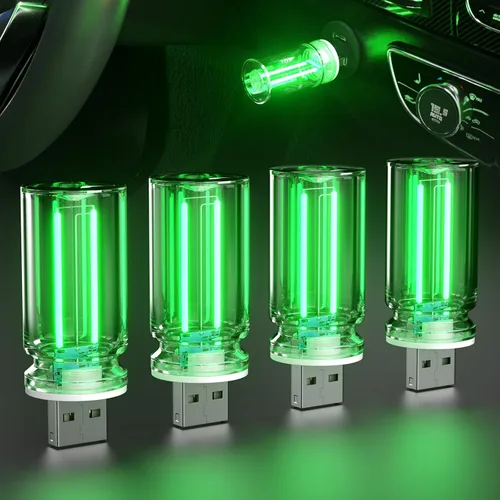 Vista 8 de PSEQT Luces Interiores Retro para Coche USB, Luces de Ambiente Mini Neón con Atenuación Táctil, Lámparas Decorativas para Coche con Enchufe