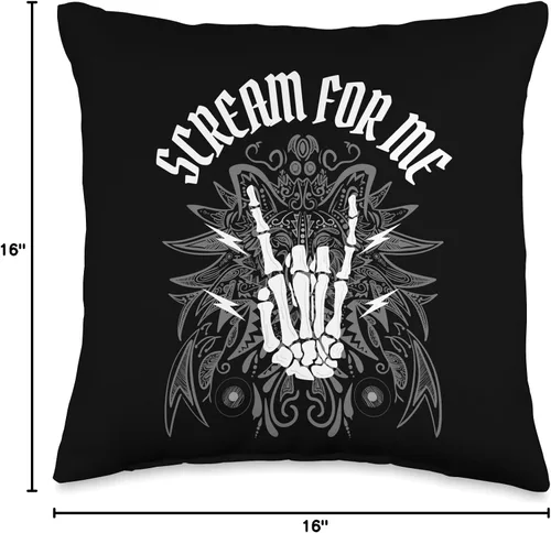 Vista 4 de Rock, Rock n roll, heavy metal, emo, goth Scream for Me-Rock Hand of Horns Design - Almohada (16 x 16 pulgadas), multicolor