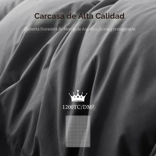Vista 3 de Edredón de Plumón de Plumas de Ganso Gris Tamaño Twin, Relleno de Edredón Premium para Todas las Estaciones, Poder de Relleno de 750+ Tela de Mezcla