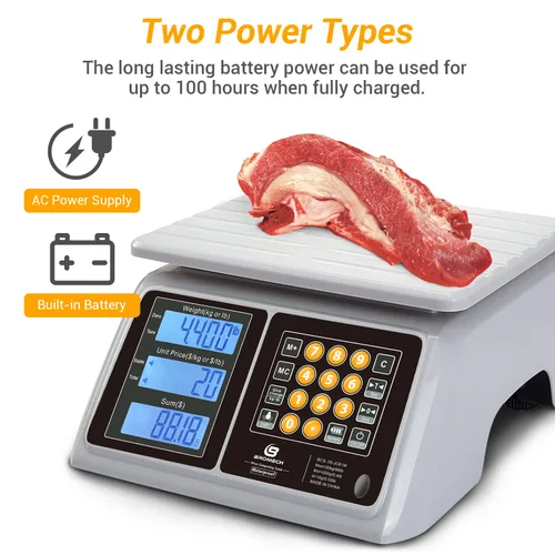 Vista 6 de Báscula comercial impermeable para alimentos BROMECH de 66 libras con cálculo de precios Digital Rechargeable Scale for Meat, Seafood, Produce at