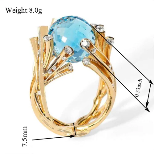 Vista 2 de HSQYJ Luxury Blue Red Oval Cubic Zirconia Promise Rings Classic Style Crystal Anniversary Wedding Engagement Bands Cocktail Ring for Women Girl Gold
