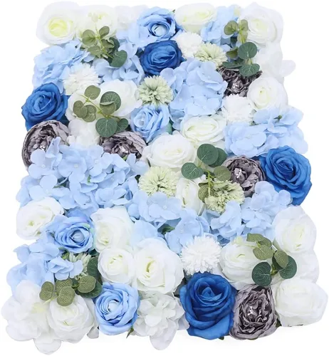 Vista 25 de Panel de pared de flores artificiales 3D, 24 x 16 pulgadas, 10 paneles de fondo de pared para exteriores, interiores, fiestas, bodas, día de San
