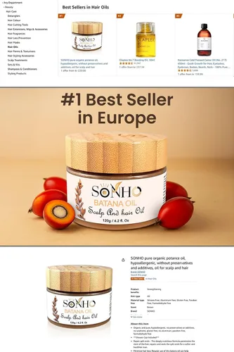 Vista 2 de SONHO Aceite de batana crudo para el crecimiento del cabello - Tratamiento capilar 100% puro y orgánico para cabello más fuerte y grueso