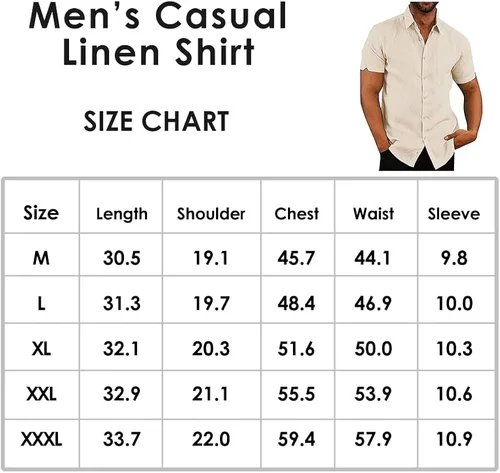 Vista 6 de Camisas casuales de verano de lino con botones para hombre manga corta camisetas de playa de algodón con bolsillo