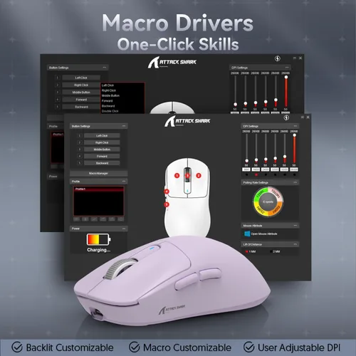 Vista 9 de ATTACK SHARK X3 - Mouse inalámbrico para juegos, mouse ergonómico de computadora de 1.49 onzas, sensor óptico PAW3395 de 26K DPI, batería de 200