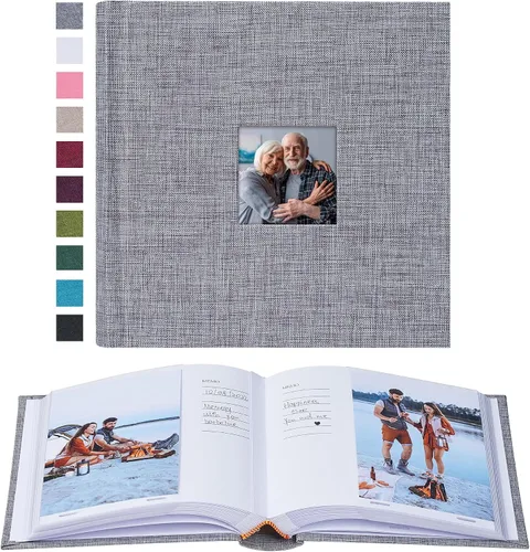 Vista 34 de Mublalbum - Pequeño álbum de fotos 4x6 con cubierta de lino y áreas de notas, libro de fotos con bolsillos verticales para boda, familia, bebé