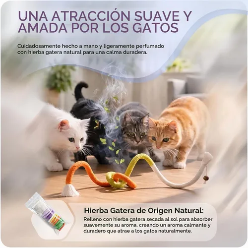 Vista 3 de Jozy Cuerda masticable para gatos, 4 piezas de juguete masticable para gatos con hierba gatera natural recargable, juguetes interactivos