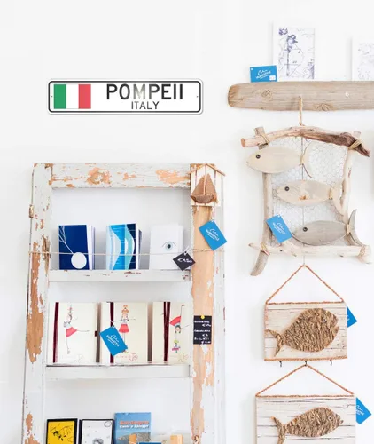 Vista 3 de Pompeya, Italia - Letrero de bandera italiana - Letrero de metal novedoso para decoración del hogar, decoración de pared de restaurante italiano