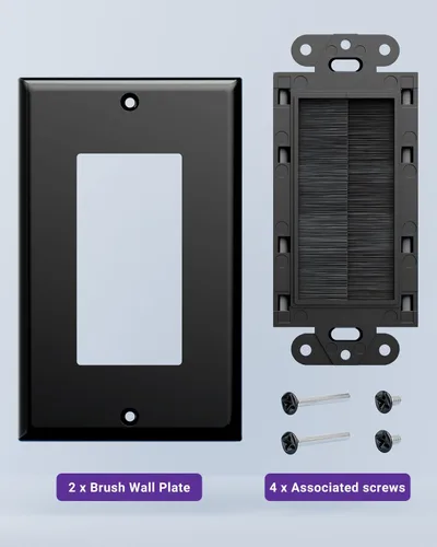 Vista 6 de VCE Placa de pared con cepillo 10 unidades, inserción para pasar cables de bajo voltaje, cubierta de salida de cable de una sola palanquita, gestión