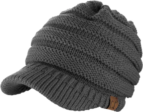 Vista 21 de C.C Gorro de punto trenzado cálido y grueso con visera