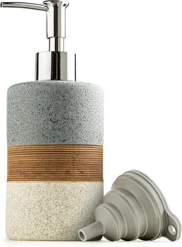 Vista 9 de Juego de dispensador de jabón de cerámica con embudo de silicona, jabón de manos, champú, gel de baño, dispensador de loción para cocina y baño