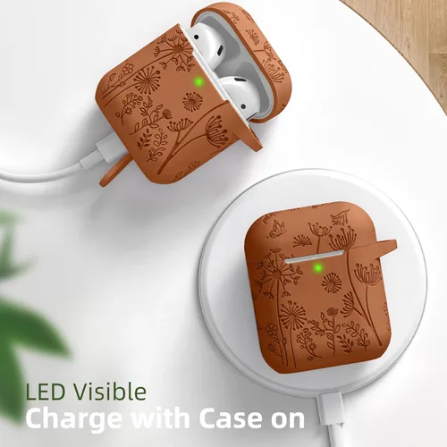 Vista 7 de Lerobo - Funda grabada con flores para el estuche de AirPods, protector suave de silicona con llavero, compatible con el estuche de carga de Apple