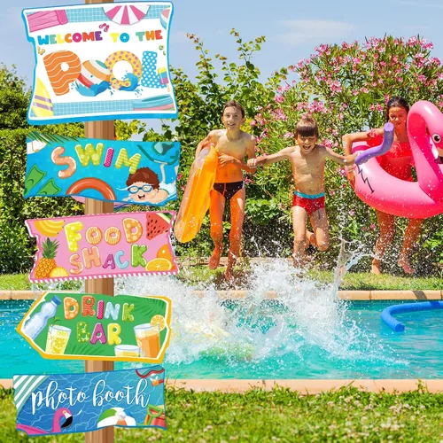 Vista 5 de Jetec 20 Piezas Carteles de Fiesta en la Piscina Decoraciones de Fiesta Splash Decoraciones de Fiesta Hawaianas Luau Carteles de Patio Tropicales