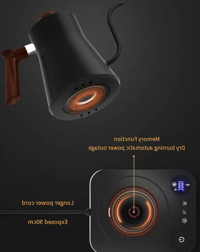 Vista 5 de Hervidor eléctrico de cuello de cisne con control de temperatura, hervidor de café vertido de 0.9 L, hervir rápido de 1200 W, interior de acero