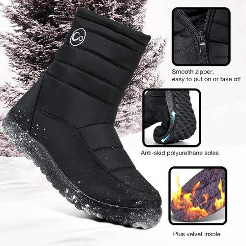 Vista 3 de Botas de nieve de invierno para mujer con soporte de arco para exteriores, con forro de piel cálida, botines con cremallera, impermeables, cómodos