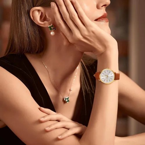 Vista 6 de BUREI Relojes de pulsera para mujer, a la moda, minimalista, analógico, de cuero, de cuarzo, impermeables, para mujer