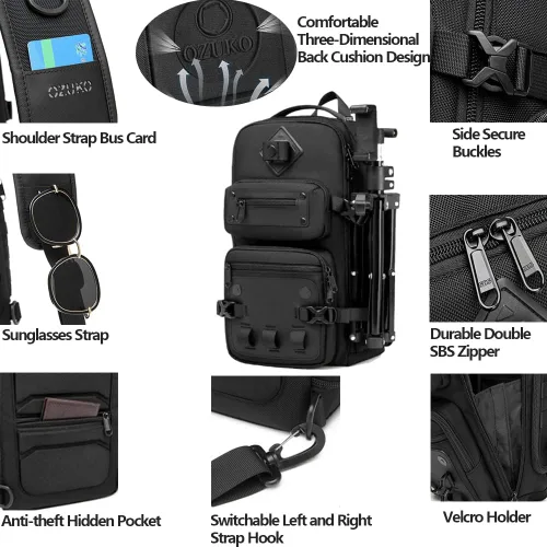 Vista 4 de OZUKO Mochila táctica multiusos, mochila táctica de gran capacidad, mochila EDC impermeable para hombres, Azul, Mochilas Sling