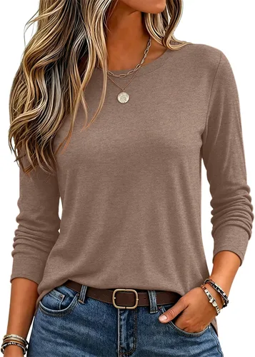 Vista 22 de Zeagoo Paquete de 3 camisetas de manga larga para mujer, estilo casual, suave, cuello redondo, básicas, ropa de otoño Z Rayas Azul 273