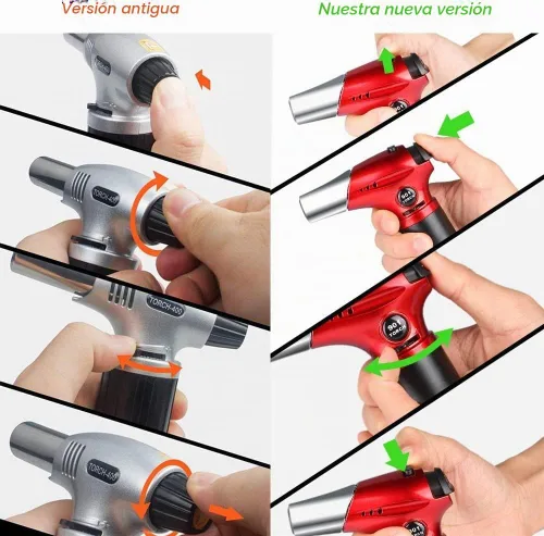 Vista 2 de Antorcha de butano de cocina, cerradura de seguridad llama ajustable para hornear barbacoa 2500°F Adjustable Flame, One-Button Piezo Ignition