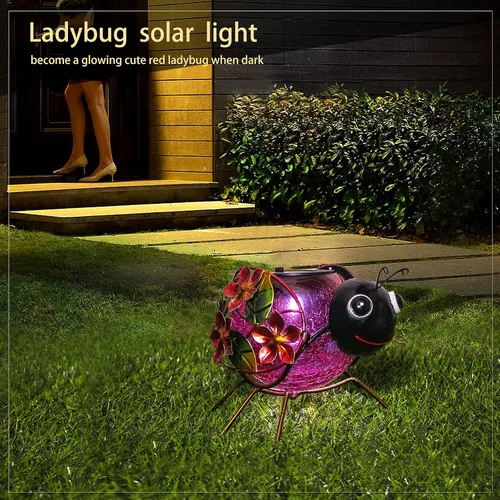 Vista 5 de MUMTOP Lámpara Solar, Luces LED Solares Impermeables al Aire Libre, Decorativas, Soporte de Mesa en Forma de Mariquita, para Decoración de Patio