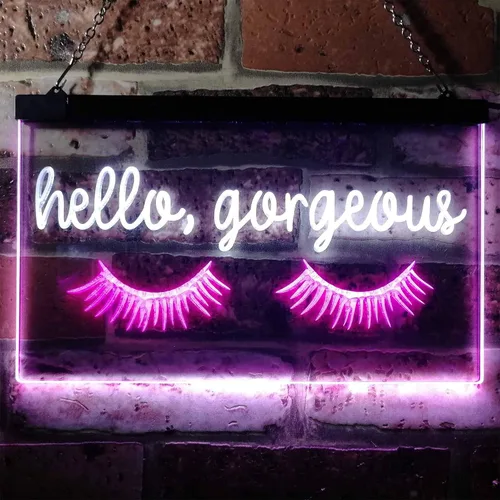Vista 2 de ADVPRO Hello Gorgeous - Letrero de neón LED de doble color, blanco y morado, 16 x 12 pulgadas, st6s43-i3178-wp
