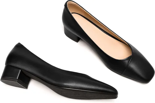 Vista 6 de Zapatos de tacón bajo grueso para mujer, de piel mate, con punta cuadrada, de 1.5 pulgadas