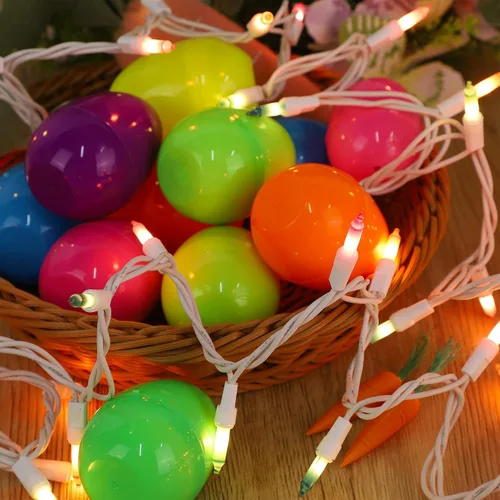 Vista 6 de LJLNION 3 juegos de luces de cuerda de Pascua, 150 unidades de 30 pies cada una de cable blanco, mini luces de hadas pastel, 120 V con certificación