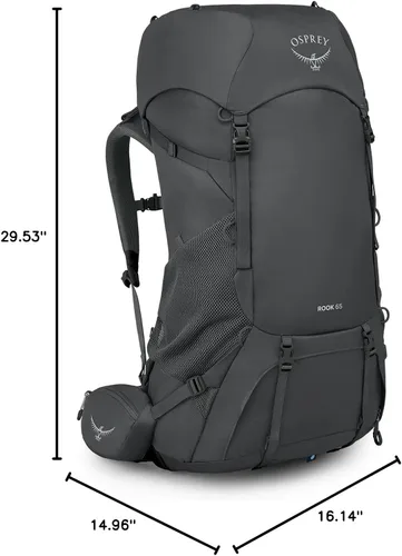 Vista 8 de Osprey Rook 65L Mochila de mochilero para hombre, color carbón oscuroforro plateado