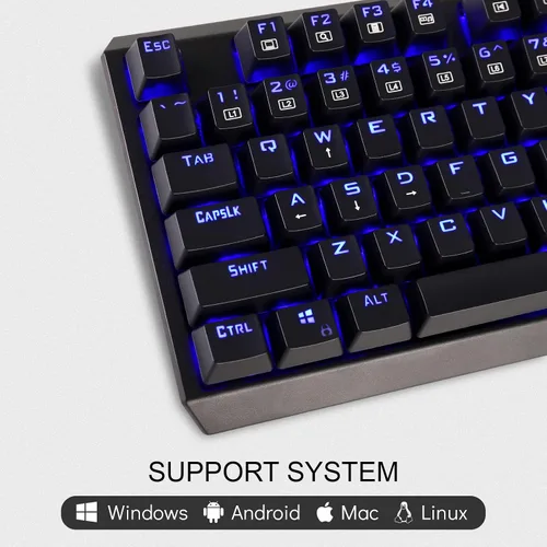 Vista 7 de GOFREETECH - Teclado mecánico de PC con cable RGB retroiluminado azul LED resistente a derrames sensación mecánica ergonómica de 104 teclas