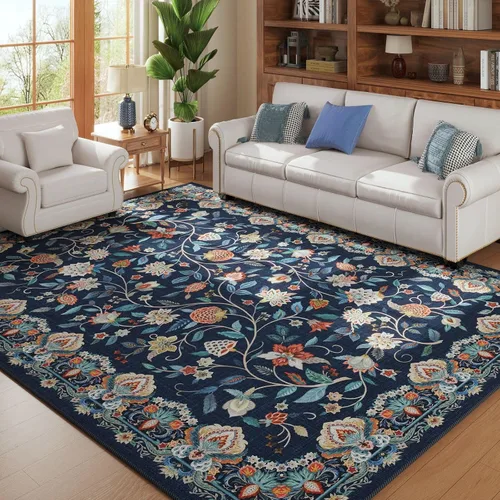Vista 20 de Rugcomf Alfombra vintage de cachemira de 2 pies 7 x 8 pies, lavable a máquina, antideslizante, alfombra floral de pelo bajo para cocina, lavandería