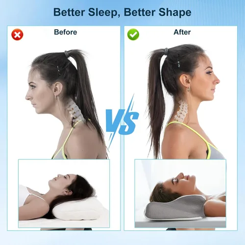 Vista 6 de Neck Pillow Ergonomic Orthopaedic Pillow Memory Foam Pillow 2 Height Options with Neck Support Ideal for Side Sleepers and Back Pain Grey