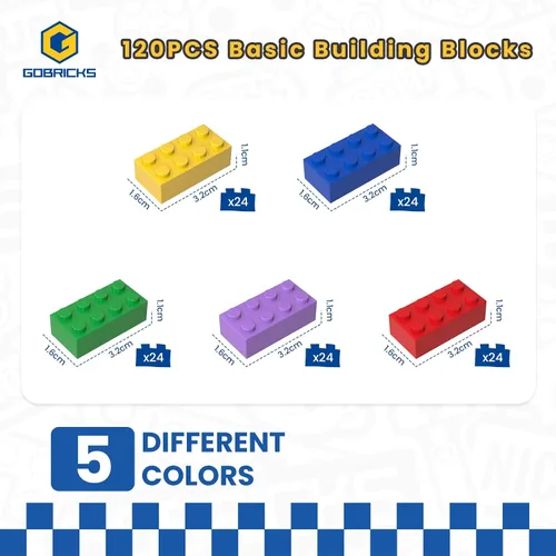 Vista 2 de 120 piezas de ladrillos de construcción clásicos a granel de 2 x 4, juego creativo, accesorios de juguete – 5 piezas de bloques de construcción