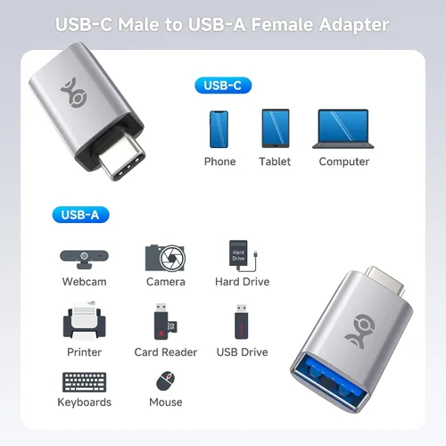 Vista 6 de Cable Matters Paquete de 2 adaptadores USB C a USB de 10 Gbps macho a hembra para transferencia de datos de alta velocidad y carga rápida, adaptador